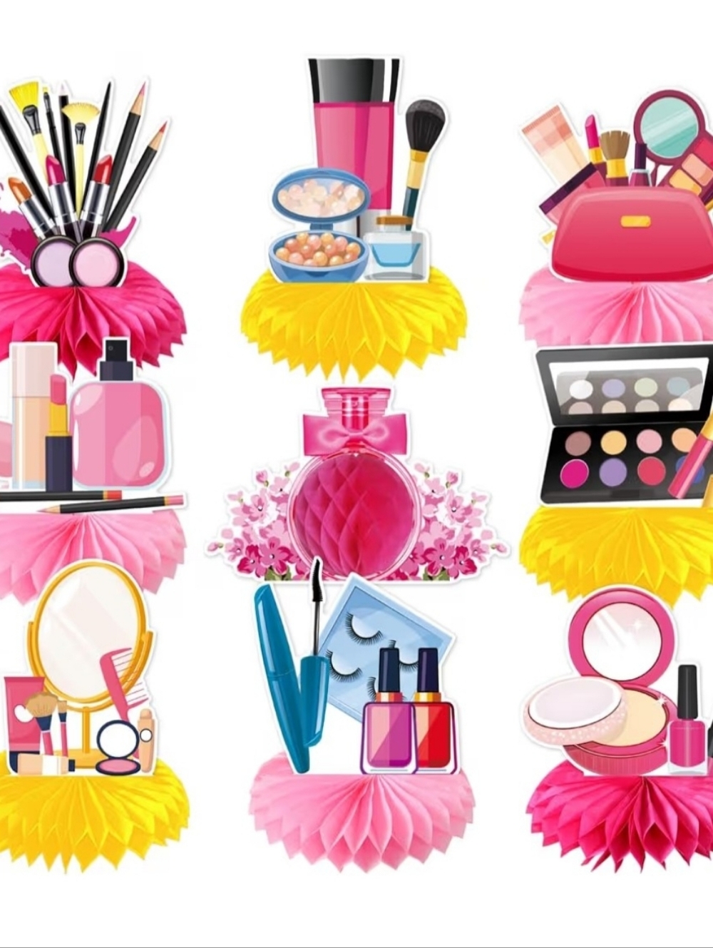 Pink and Yellow Makeup Party Decor Centerpiece Set - Unbranded
